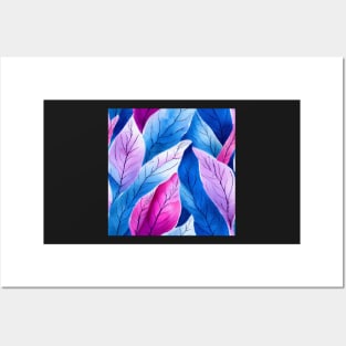 Blue watercolor leaves pattern Posters and Art